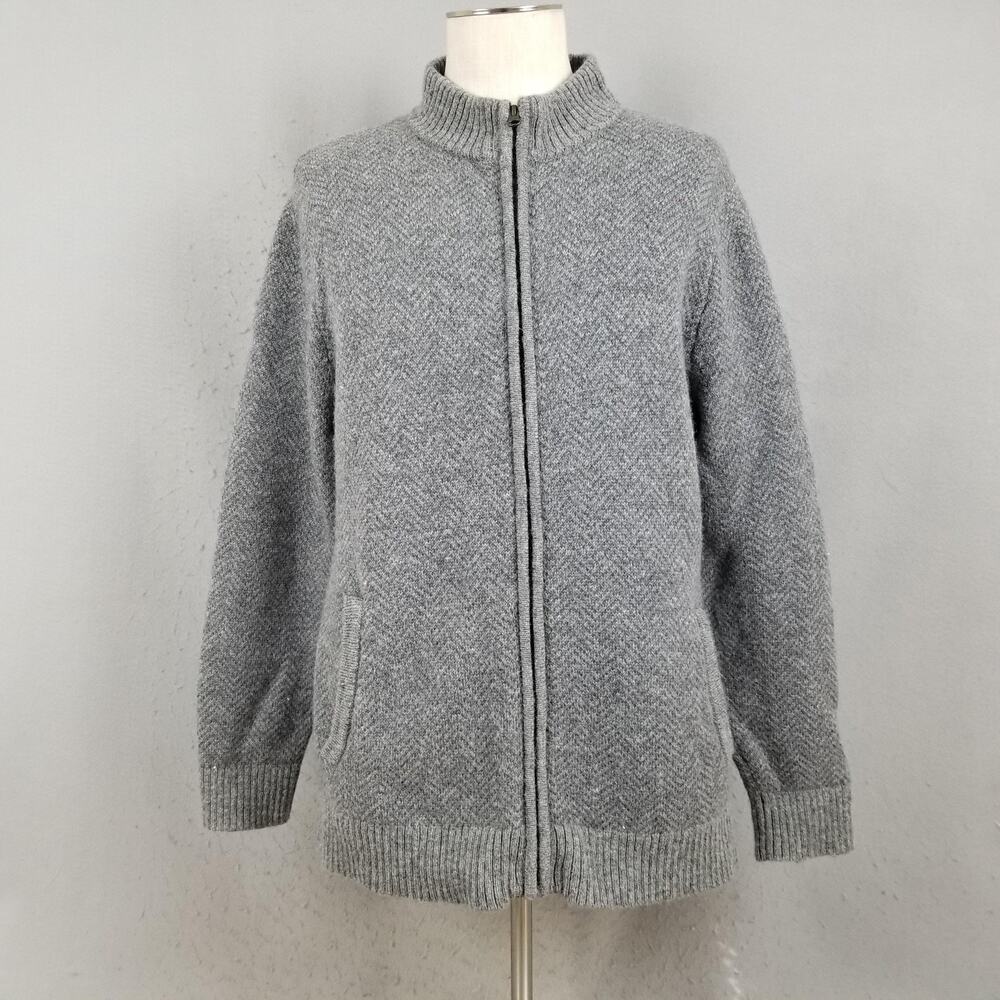 Pendleton Sweater Jacket Mens XL Gray Full Zip‎ Knit Mock Neck Pockets Wool